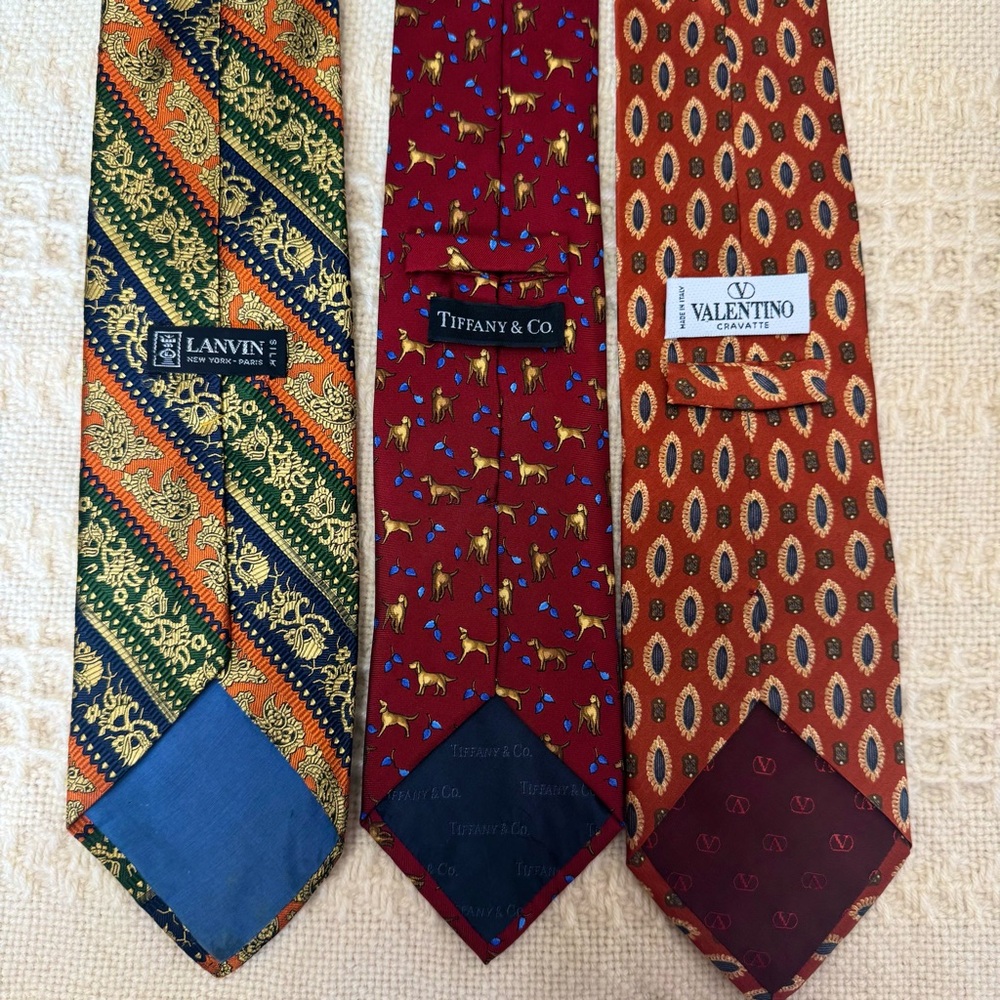 56.5” Lanvin Tiffany Valentino Silk Tie Bundle Vintage Patterns - Picture 3 of 8